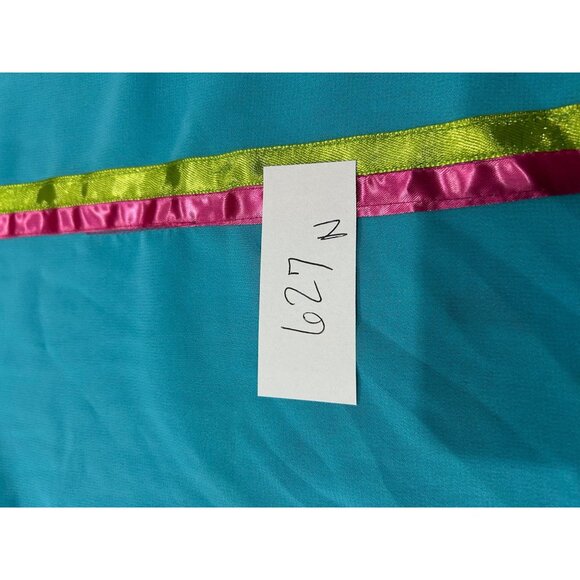 Fig & Vine XL Pom-Pom Trim Sheer Kaftan Teal Multicolor Satin Tie Cover-Up - Picture 10 of 11